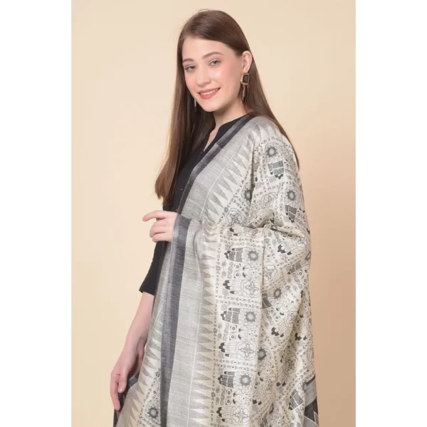 Women's Art Silk Printed Dupatta (Black, Length: 2.25 to 2.50 Mtr)