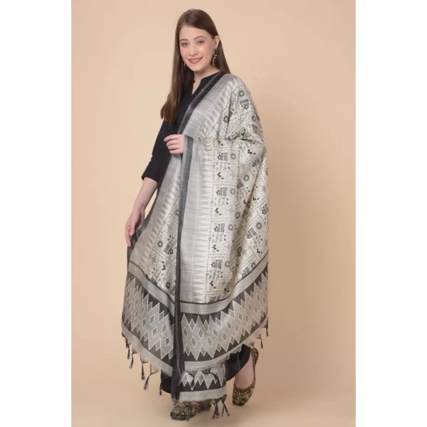 Women's Art Silk Printed Dupatta (Black, Length: 2.25 to 2.50 Mtr)