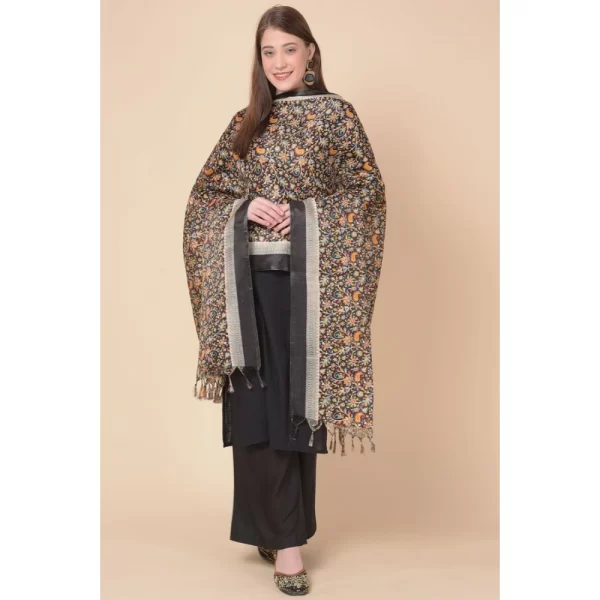Women's Art Silk Printed Dupatta (Black, Length: 2.25 to 2.50 Mtr)