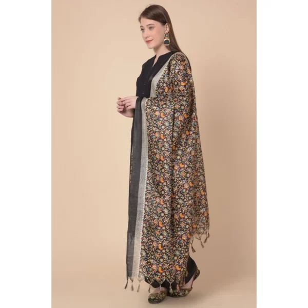 Women's Art Silk Printed Dupatta (Black, Length: 2.25 to 2.50 Mtr)