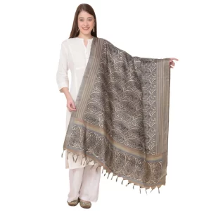 Generic Women’s Art Silk Printed Dupatta (Grey, Length: 2.25 to 2.50 Mtr)