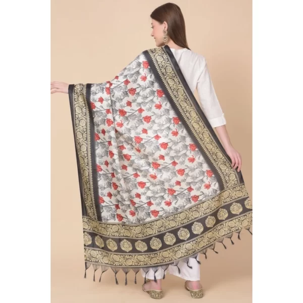 Women's Art Silk Printed Dupatta (Black, Length: 2.25 to 2.50 Mtr)
