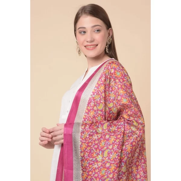 Generic Women's Art Silk Printed Dupatta (Pink, Length: 2.25 to 2.50 Mtr)