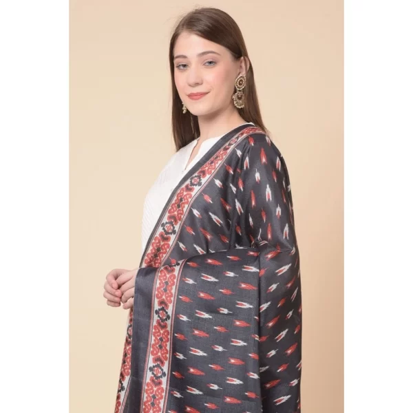 Women's Art Silk Printed Dupatta (Black, Length: 2.25 to 2.50 Mtr)