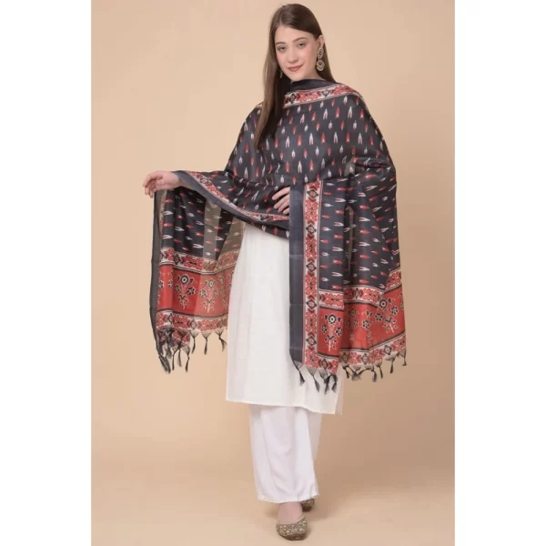 Women's Art Silk Printed Dupatta (Black, Length: 2.25 to 2.50 Mtr)