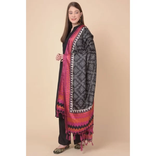Women's Art Silk Printed Dupatta (Black, Length: 2.25 to 2.50 Mtr)