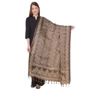 Generic Women’s Art Silk Printed Dupatta (Brown, Length: 2.25 to 2.50 Mtr)