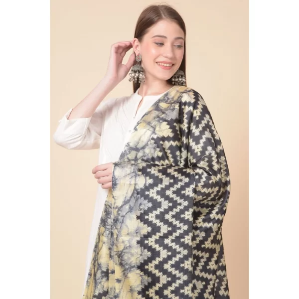 Women's Art Silk Printed Dupatta (Black, Length: 2.25 to 2.50 Mtr)