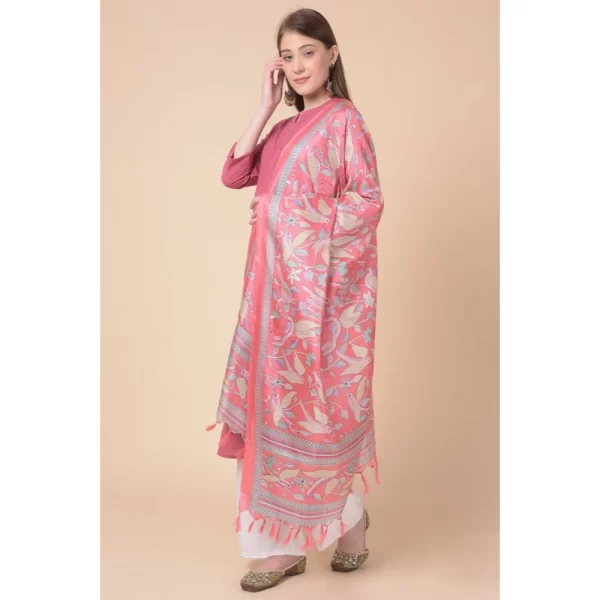 Generic Women's Art Silk Printed Dupatta (Pink, Length: 2.25 to 2.50 Mtr)