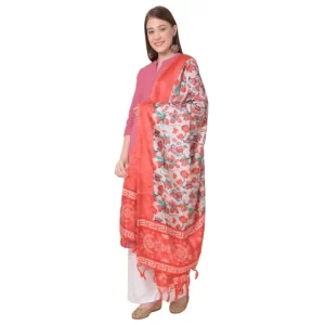 Generic Women’s Art Silk Printed Dupatta (Red, Length: 2.25 to 2.50 Mtr)