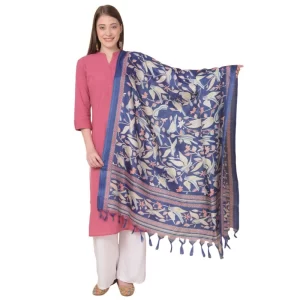 Generic Women’s Art Silk Printed Dupatta (Blue, Length: 2.25 to 2.50 Mtr)