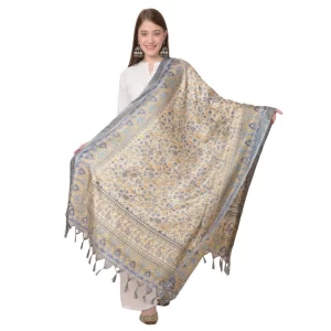 Generic Women’s Art Silk Printed Dupatta (Grey, Length: 2.25 to 2.50 Mtr)