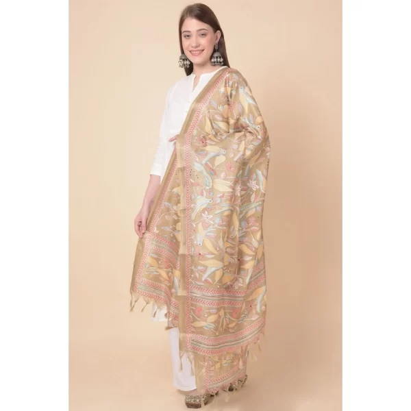 Generic Women's Art Silk Printed Dupatta (Light Brown, Length: 2.25 to 2.50 Mtr)