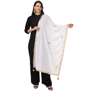 Generic Women’s Velvet Gotta Patti Dupatta (White, Length: 2.25 to 2.50 Mtr)