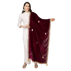Generic Women’s Velvet Gotta Patti Dupatta (Purple, Length: 2.25 to 2.50 Mtr)
