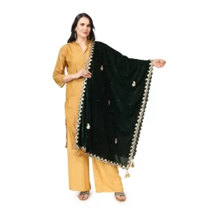 Generic Women’s Velvet Gotta Patti Dupatta (Green, Length: 2.25 to 2.50 Mtr)