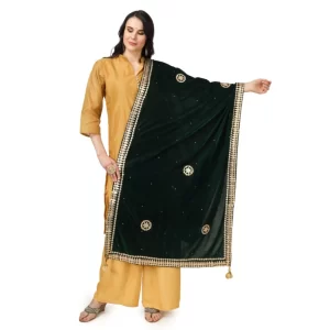 Generic Women’s Velvet Gotta Patti Dupatta (Green, Length: 2.25 to 2.50 Mtr)