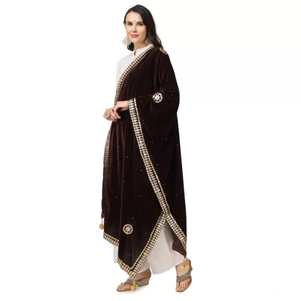 Women's Velvet Gotta Patti Dupatta (Brown, Length: 2.25 to 2.50 Mtr)