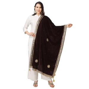 Generic Women’s Velvet Gotta Patti Dupatta (Brown, Length: 2.25 to 2.50 Mtr)