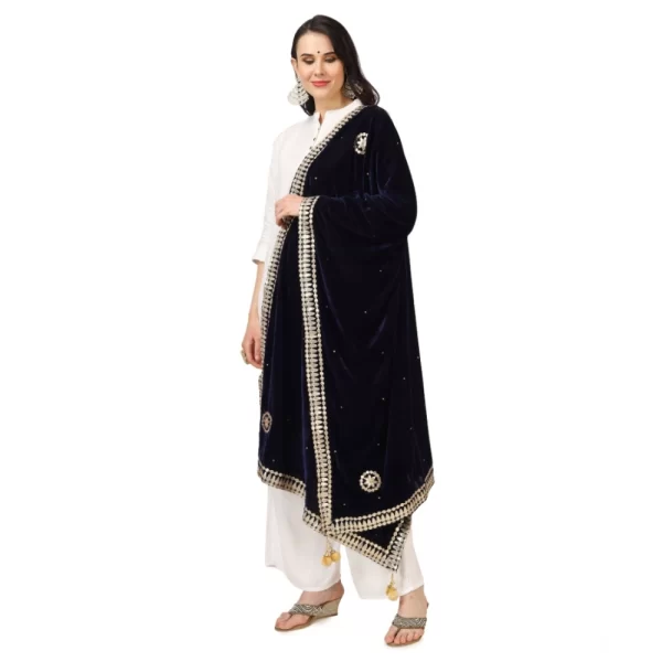 Generic Women's Velvet Gotta Patti Dupatta (Blue, Length: 2.25 to 2.50 Mtr)