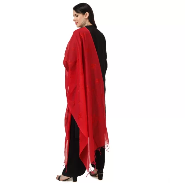 Women's Cotton Embroidered Dupatta (Red, Length: 2.25 to 2.50 Mtr)