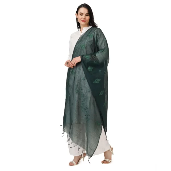 Women's Cotton Embroidered Dupatta (Green, Length: 2.25 to 2.50 Mtr)