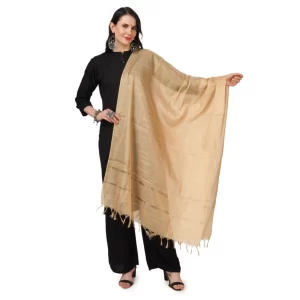 Generic Women’s Chanderi Solid Dupatta (Gold, Length: 2.25 to 2.50 Mtr)
