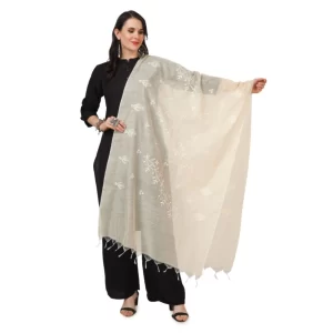Generic Women’s Cotton Embroidered Dupatta (Off-White, Length: 2.25 to 2.50 Mtr)
