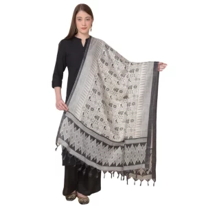 Generic Women’s Art Silk Printed Dupatta (Black, Length: 2.25 to 2.50 Mtr)