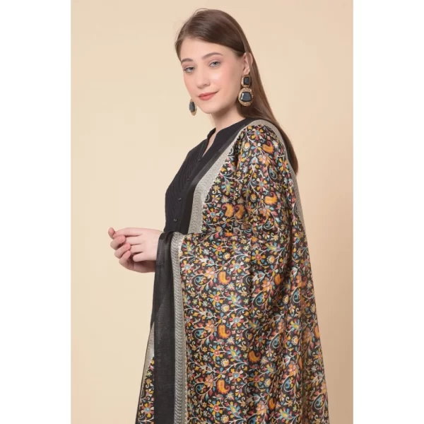 Women's Art Silk Printed Dupatta (Black, Length: 2.25 to 2.50 Mtr)