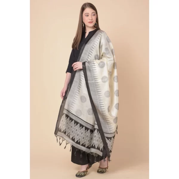 Women's Art Silk Printed Dupatta (Black, Length: 2.25 to 2.50 Mtr)