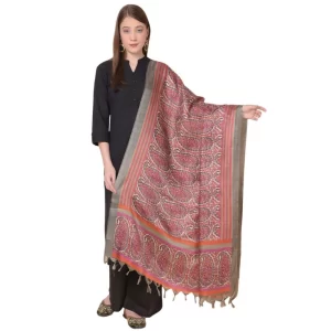 Generic Women’s Art Silk Printed Dupatta (Grey, Length: 2.25 to 2.50 Mtr)