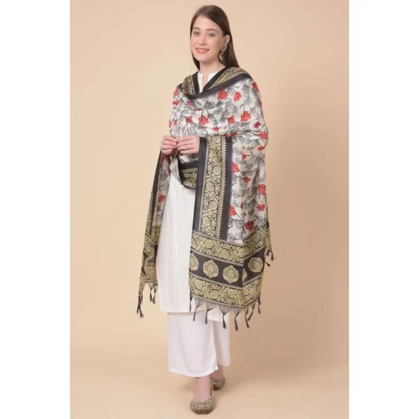Women's Art Silk Printed Dupatta (Black, Length: 2.25 to 2.50 Mtr)