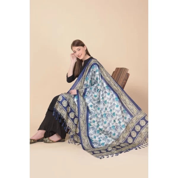 Women's Art Silk Printed Dupatta (Blue, Length: 2.25 to 2.50 Mtr)