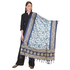 Generic Women’s Art Silk Printed Dupatta (Blue, Length: 2.25 to 2.50 Mtr)