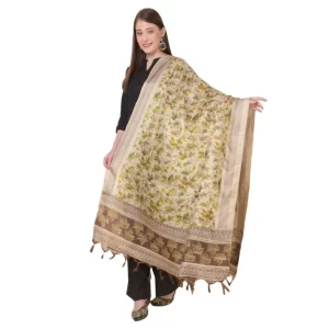 Generic Women’s Art Silk Printed Dupatta (Gold, Length: 2.25 to 2.50 Mtr)