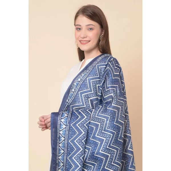 Women's Art Silk Printed Dupatta (Blue, Length: 2.25 to 2.50 Mtr)