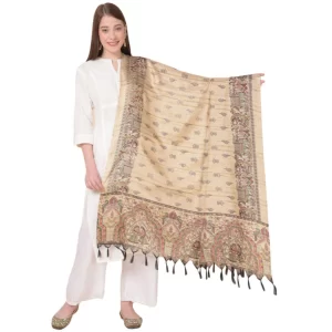 Generic Women’s Art Silk Printed Dupatta (Gold, Length: 2.25 to 2.50 Mtr)