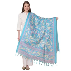 Generic Women’s Art Silk Printed Dupatta (Turquoise, Length: 2.25 to 2.50 Mtr)