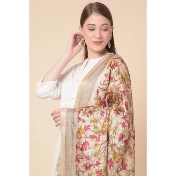 Women's Art Silk Printed Dupatta (Gold, Length: 2.25 to 2.50 Mtr)