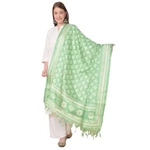 Generic Women’s Art Silk Printed Dupatta (Light Green, Length: 2.25 to 2.50 Mtr)