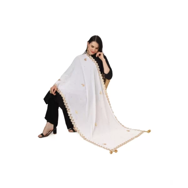 Generic Women's Velvet Gotta Patti Dupatta (White, Length: 2.25 to 2.50 Mtr)