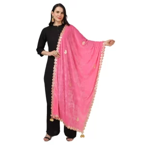 Generic Women’s Velvet Gotta Patti Dupatta (Pink, Length: 2.25 to 2.50 Mtr)