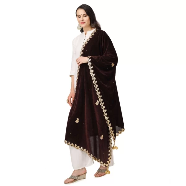 Women's Velvet Gotta Patti Dupatta (Brown, Length: 2.25 to 2.50 Mtr)