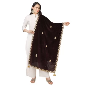 Generic Women’s Velvet Gotta Patti Dupatta (Brown, Length: 2.25 to 2.50 Mtr)