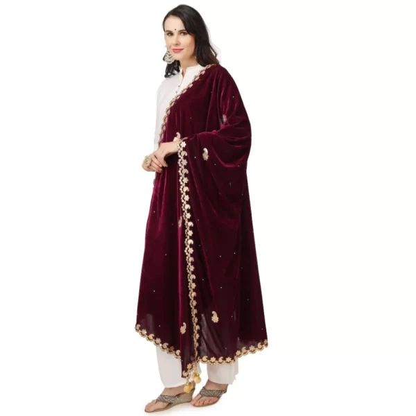 Women's Velvet Gotta Patti Dupatta (Purple, Length: 2.25 to 2.50 Mtr)