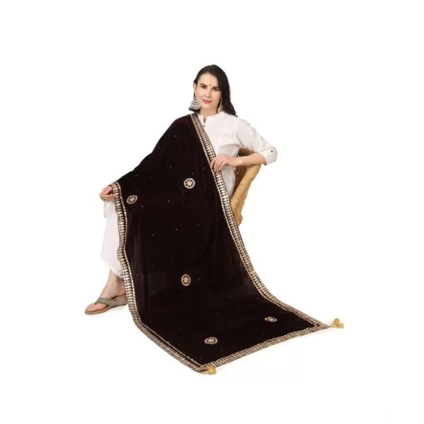 Women's Velvet Gotta Patti Dupatta (Brown, Length: 2.25 to 2.50 Mtr)