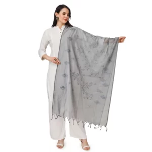 Generic Women’s Cotton Embroidered Dupatta (Grey, Length: 2.25 to 2.50 Mtr)
