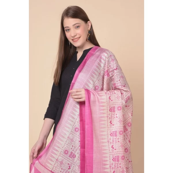 Women's Art Silk Printed Dupatta (Pink, Length: 2.25 to 2.50 Mtr)