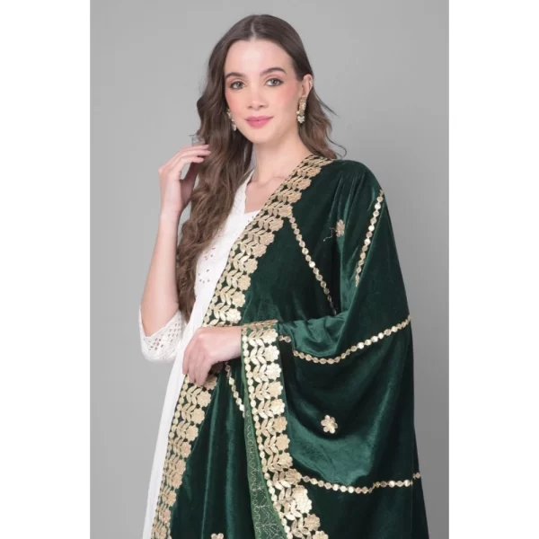 Women's Velvet Gotta Patti Dupatta (Green, Length: 2.25 to 2.50 Mtr)